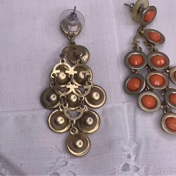 Chandelier Earrings Gold Tone Orange Faceted Flat Bead Boho Bohemian - Picture 6 of 7